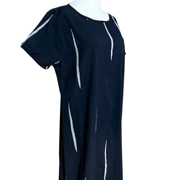 Uzi NYC Chai Dress Black Scratch Size M 100% Coarse Cotton with Wrinkle Effect - Picture 7 of 9